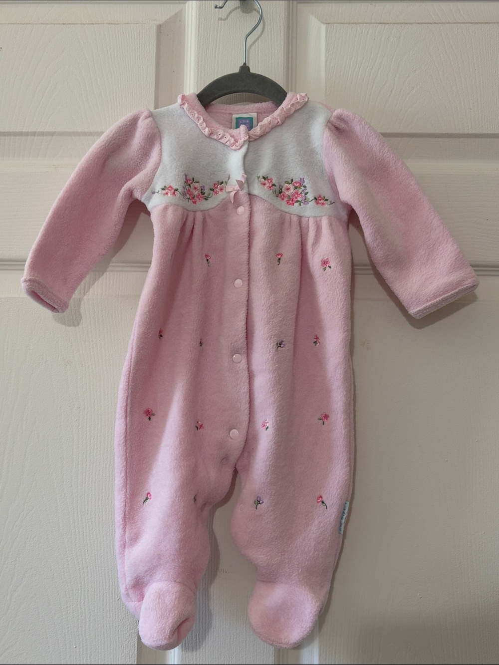 Vintage Little Me- Pink Floral Fleece Baby One-Piece